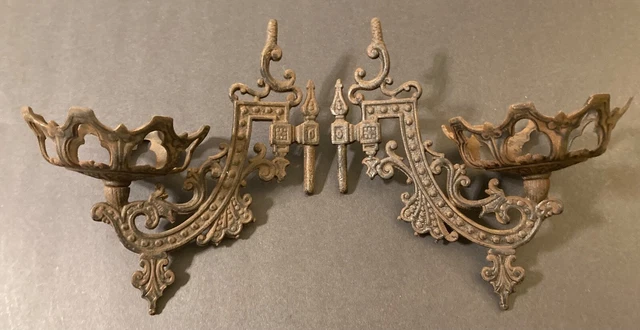 Rare Pair IRON ART #JM12 ANTIQUE CAST IRON WALL SCONCES ~ Architectural Salvage