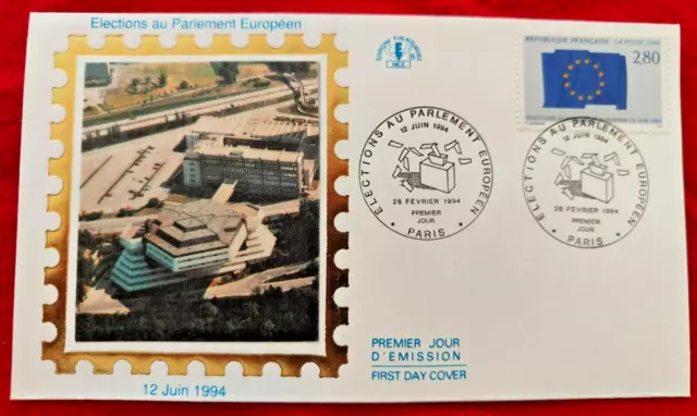 Enveloppe FDC 1er jour sur Soie, Elections au Parlement, Paris 1994