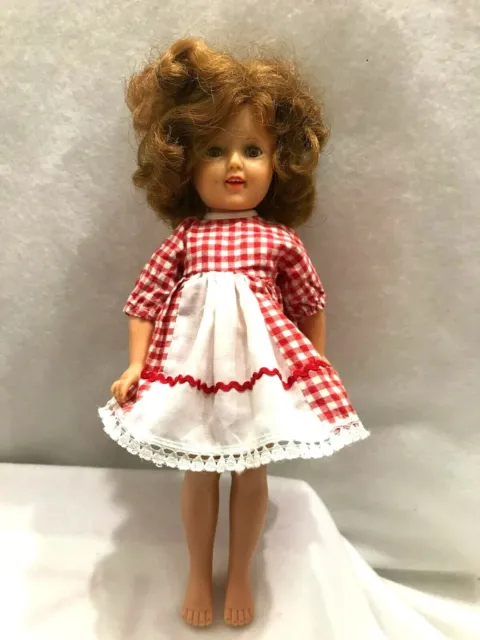 Shirley Temple Doll  12" Sleepy Eyes Red Checkered Dress Vinyl Jointed Ideal Vtg