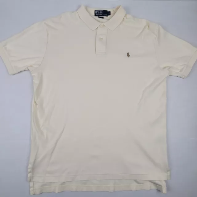 Vintage Polo Ralph Lauren Polo Shirt Mens Large Short Sleeve White Beige Pony