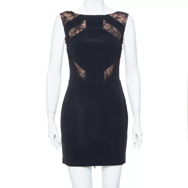 Elie Saab Black Crepe Lace Detail Sheath Dress S