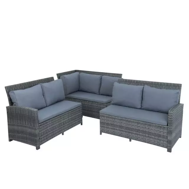 Polyrattan Sitzgruppe Essgruppe Couch Sofa Set Lounge Gartengarnitur 7tlg grau 2