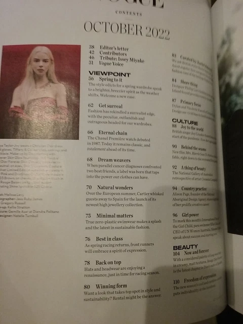女性情報誌 Vogue Australia Magazine October 2022 Amazon.com: Vogue Australia Magazine (October, 2022) Anya
