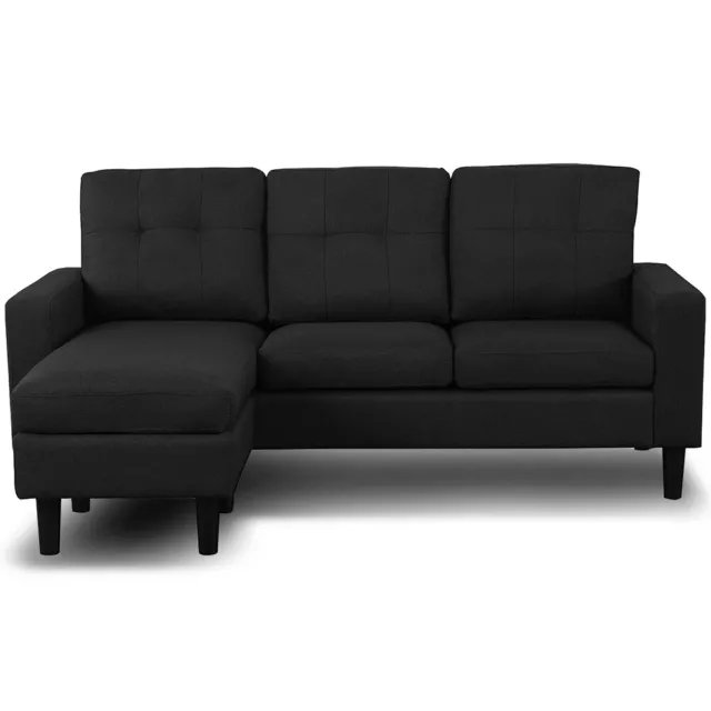 Divano con Penisola Reversibile Mobile e Cuscini Imbottiti Sofa 4 Posti Nero 2