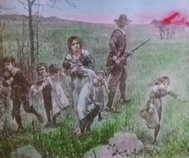 Early Settler Protecting Family from Indian Raids, Magic Lantern Glass Slide