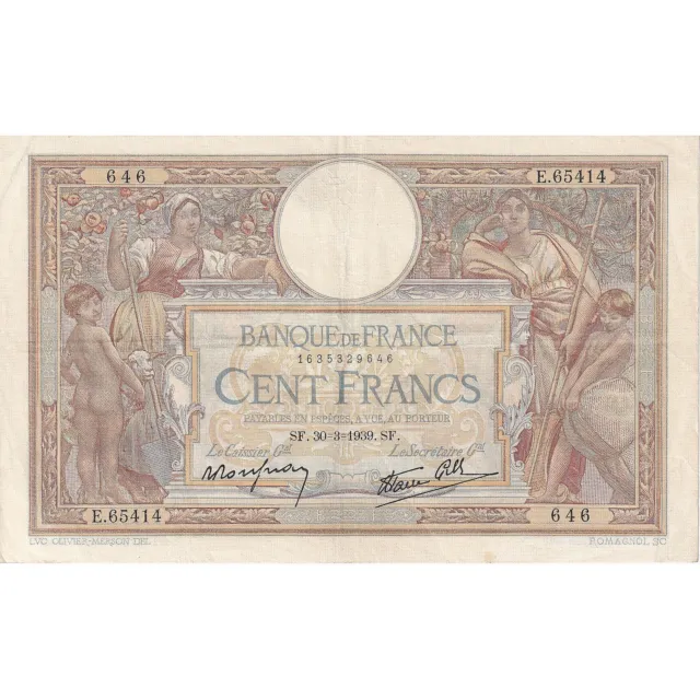 [#195684] France, 100 Francs, Luc Olivier Merson, 1939-03-30, E.65414, TTB+