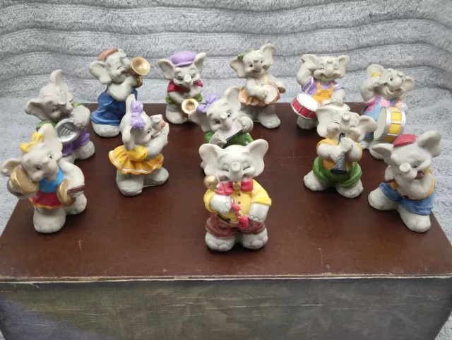 Miniature Elephant Band 1993 J.C Figurines Hand Painted Music Instruments 2"
