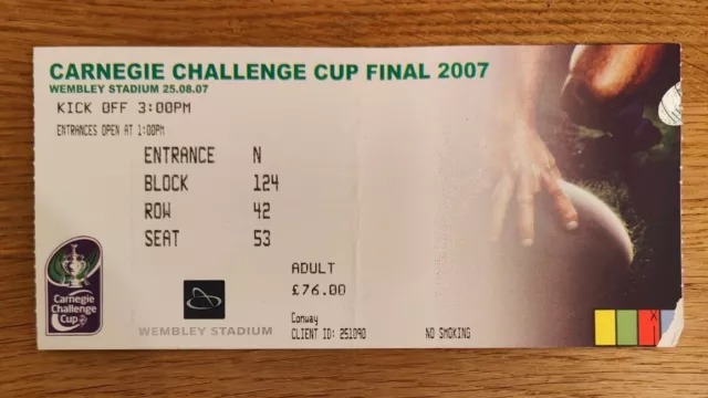 TICKET STUB - Rugby League St Helens V Catalans Wembley Carnegie Final 2007