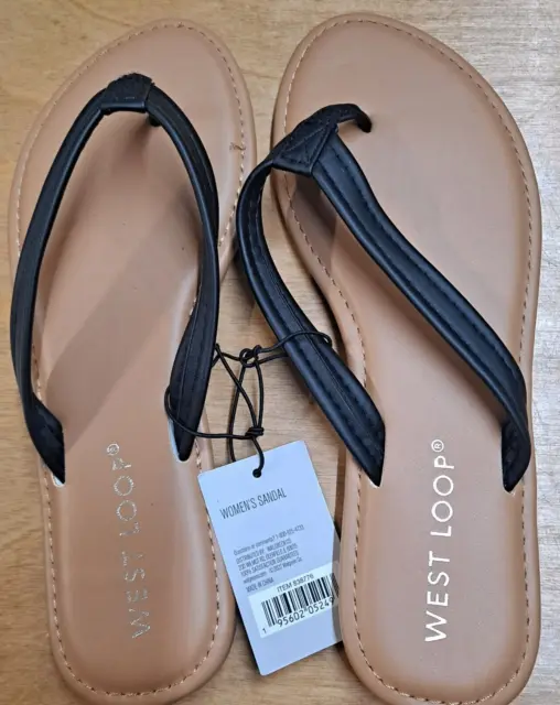 West Loop Women's Flip Flops Brown with Black Straps Size small (5/6)