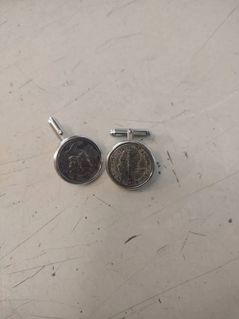 Vintage 925 Sterling Silver Mercury Dime 90% Silver Cufflinks Set