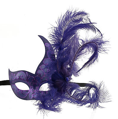 Mask from Venice Colombine IN Feathers Ostrich Purple Authentic 1398 V63