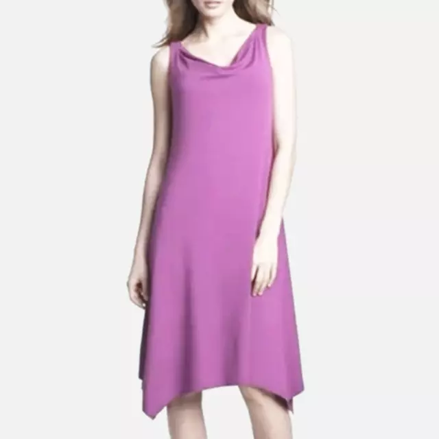 EILEEN FISHER M Currant Purple Cowl Neck Jersey Sleeveless Dress