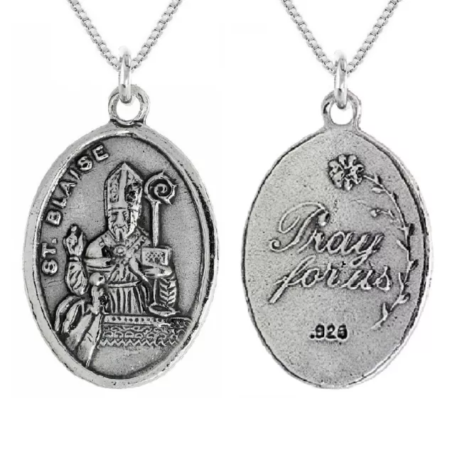 Plata de Ley San Blas El Sagrada Ayudante Medalla Colgante / Dije, Caja Cadena