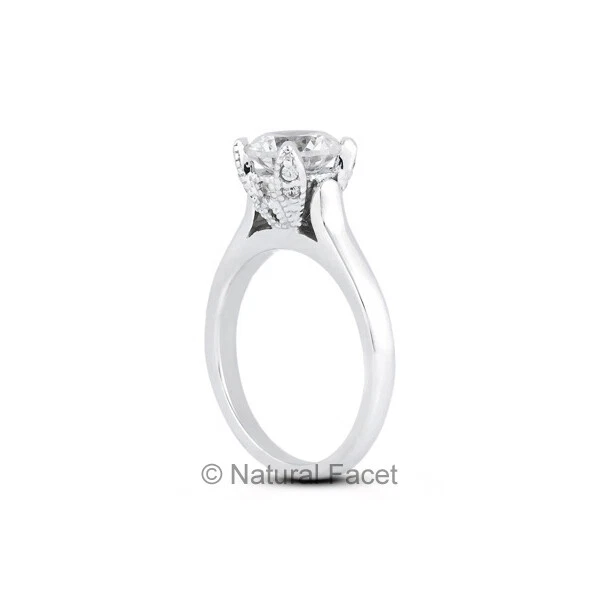 0.74ct F SI1 Round Cut Earth Mined Certified Diamonds White Gold Side Stone Ring