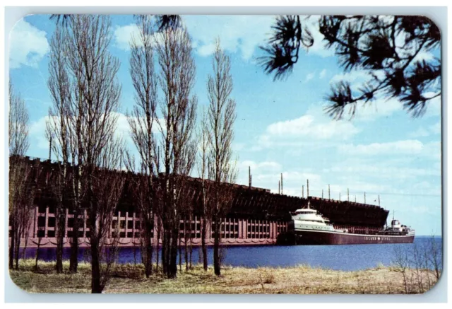 c1950's L S & I Ore Dock Steamer Ship Marquette Michigan MI Vintage Postcard