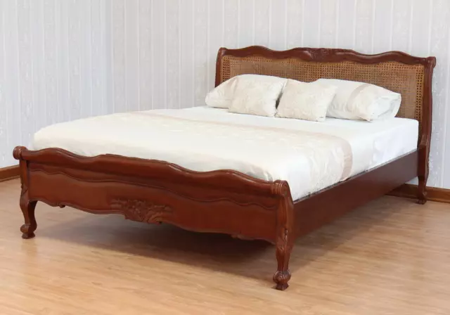 Louis French Rattan Bed Frame Low Footboard Solid Mahogany 4'6" 5' 6' B043 NEW