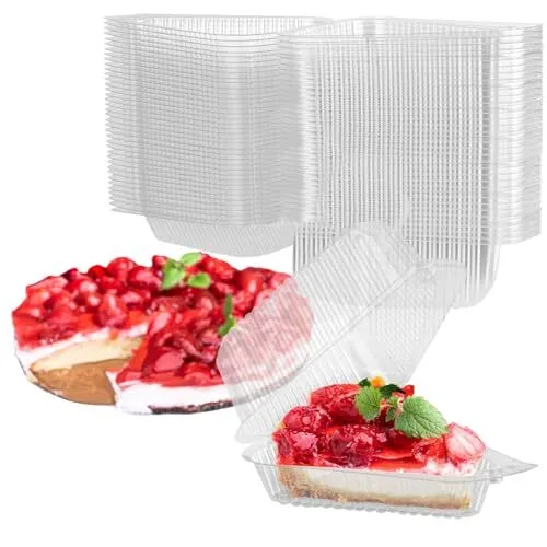 100 Plastic Pcs Hinged Deep Cheesecake Containers Clear Plastic Cake Slice Take