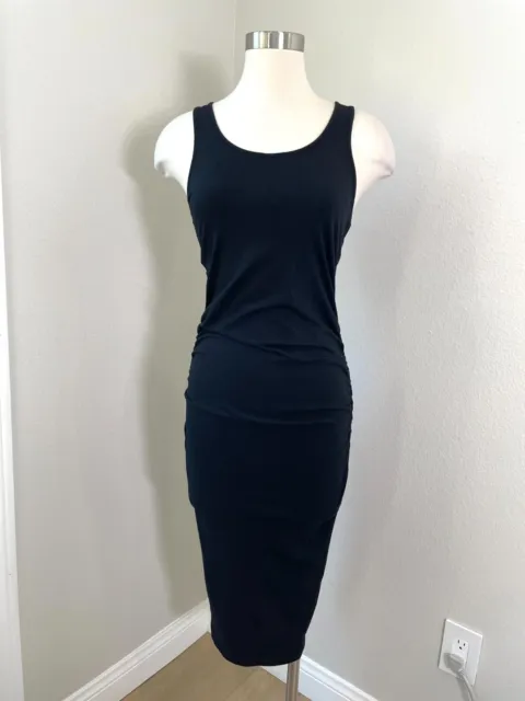 NEW Michael Stars Womens Small Black Sleeveless Ruched Side Tank Dress Midi