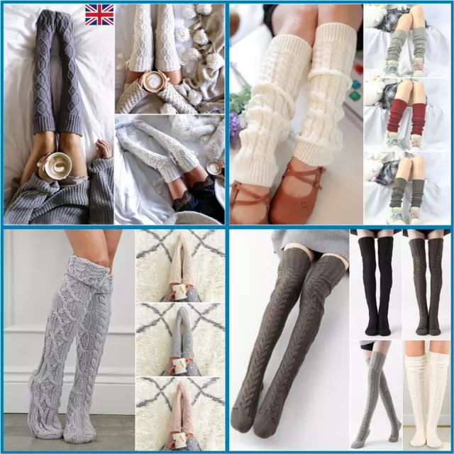 Womens Thigh High Socks Over the Knee Cable Knit Boot Socks Long Warm Leg Winter