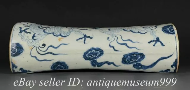 12" Marked Chinese Blue White Famille rose Porcelain Flower Dragon Pillow