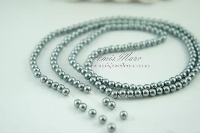 *180pcs Beads 4mm Medium Grey Color Imitation Acrylic Loose Round Pearl Spacer