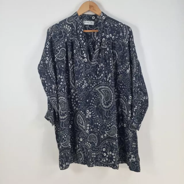 Faithfull the brand womens mini dress size 6 OVERSIZED navy blue paisley 064197