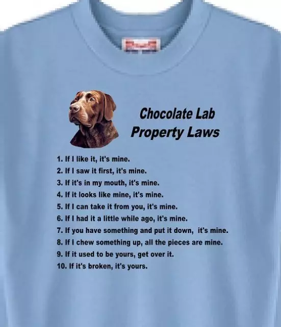 Dog T Shirt Men Women - Chocolate Lab Property Laws - Also Sweatshirt Available