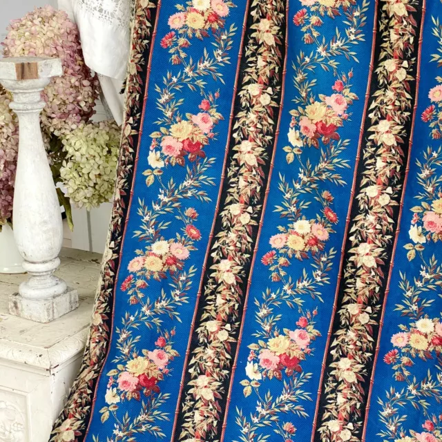 Fabric  French Antique blue material floral  cretonne fabric Belle Epoque