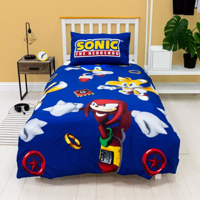 Sonic the Hedgehog Blue Kids Single Duvet Reversible Bedding Set Character Cover