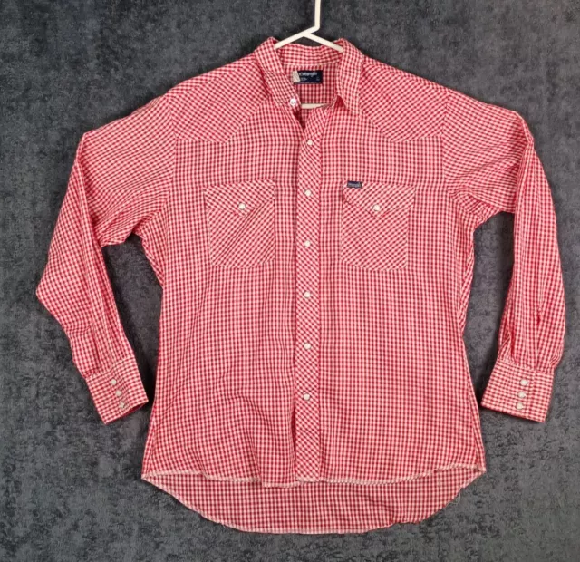 Vintage Wrangler Western Shirt Mens Large Red Gingham Pearl Snaps