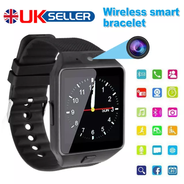 Bluetooth Smart Watch with Camera Waterproof Phone Mate For iPhone /Samsung UK