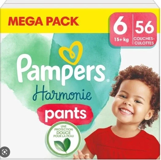Méga Pack 56 Couches Culottes PAMPERS " Harmonie " Taille 6 (15+ KG) 