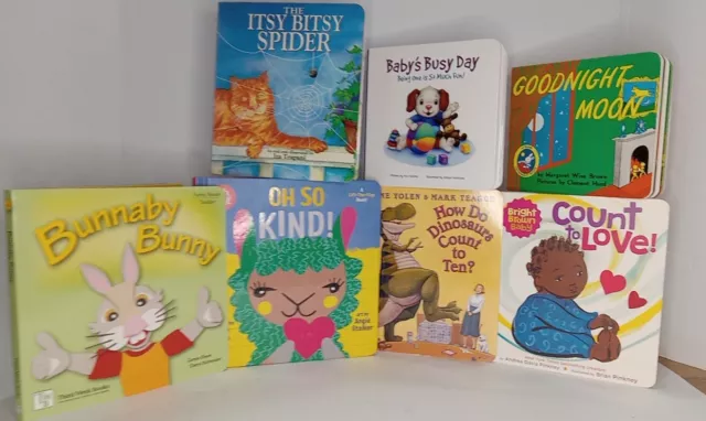 Baby Board Book Lot Of 7 Goodnight Moon, Itsy Bitsy Spider, Oh So Kind, & More!