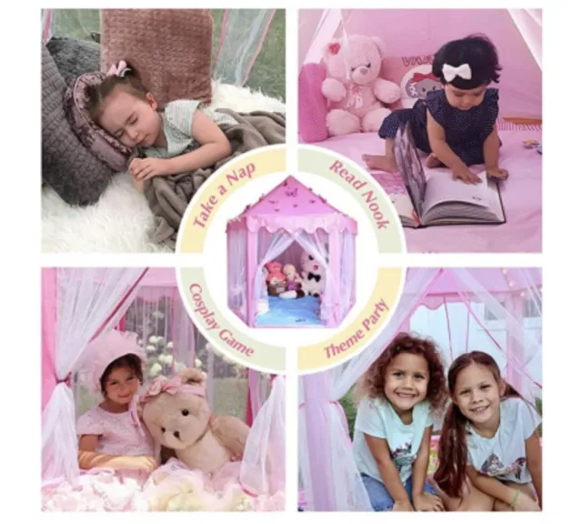 RISEMART Princess Castle Play Tent for Girls - Includes LED Lights and 3D Butter 3