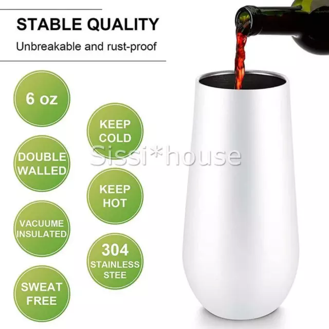 6OZ Double Insulated Stemless Champagne Flutes Wine Tumbler w/ Lids+straw Kit 3