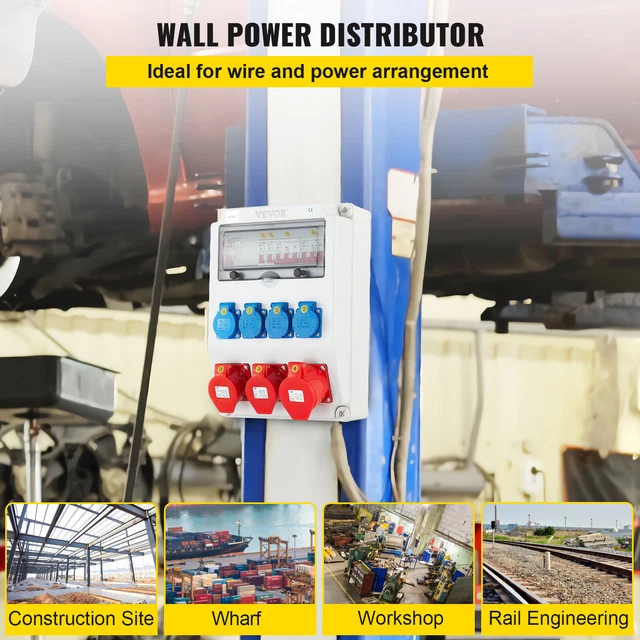 VEVOR Coffret de Chantier Monophasé Répartiteur de Courant Mural 230 / 400 V 2