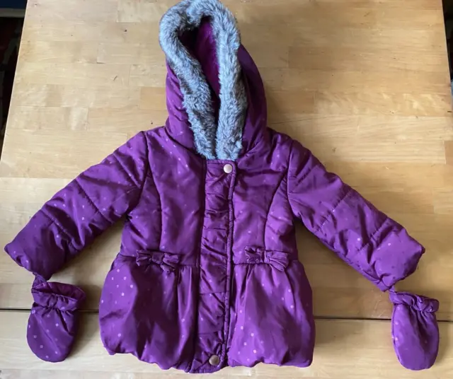 Baby Girls Lovely Fleece Lined Hooded Coat From M&Co Age 9-12 Months Ex Cond
