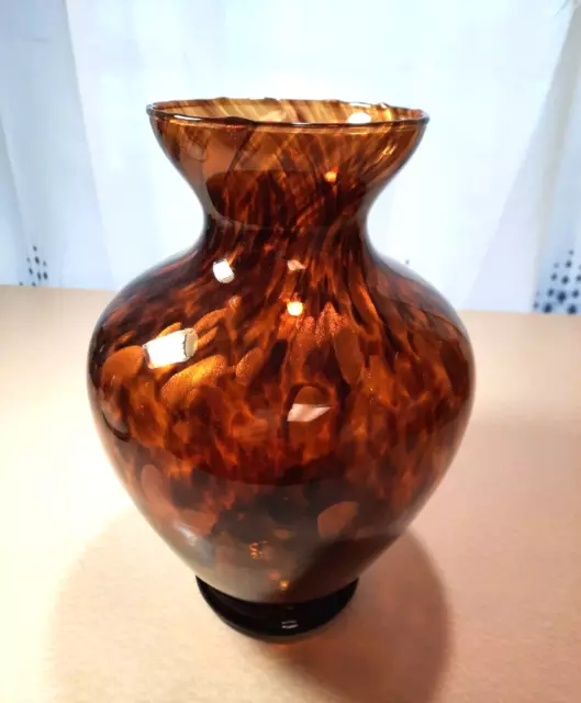 Murano Art Glass Vase Gold And Brown Hand Blown And Made In Italy