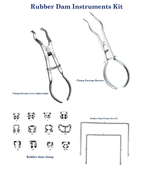 Kit D'Instruments Dentaires Pour Barrage En Caoutchouc - Pinces, Poinçon, Cadre Endodontique