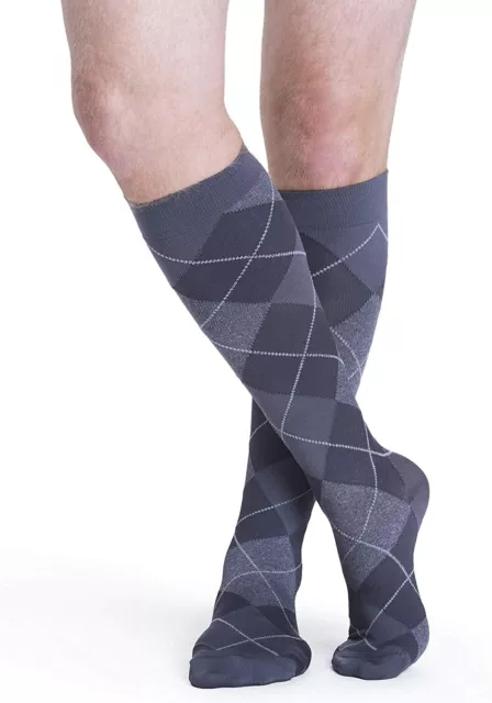 SIGVARIS Microfiber Shades Calf-High Socks CT 20-30mmHg Graphite Argyle Small Lo