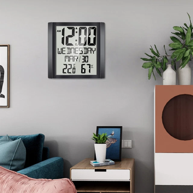DIGITAL WALL CLOCK Alarm Date Temperature Humidity HD Display Desk ...
