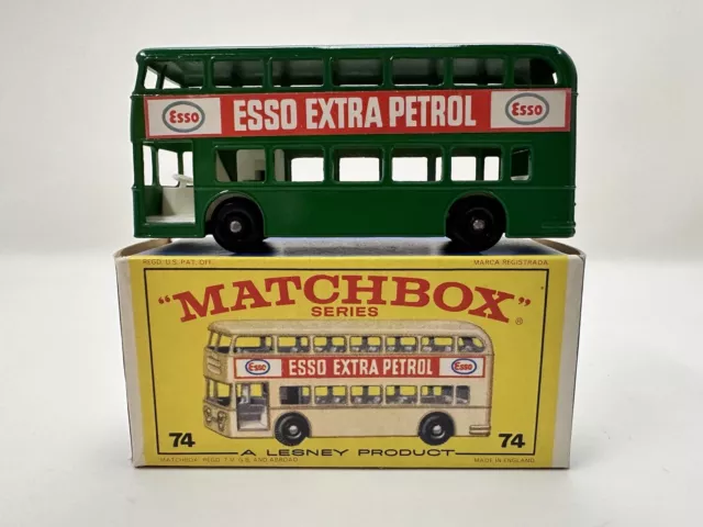 Matchbox Lesney 1960s No  74 Daimler Bus Esso Extra Green with Box New old Stock