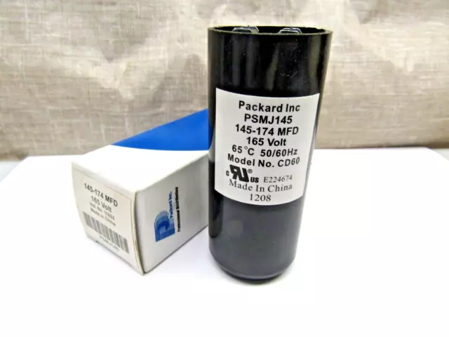 Packard PMJ145 145-174 MFD 165 VAC Motor Start Capacitor 1-7/16" dia. X 3-3/8"