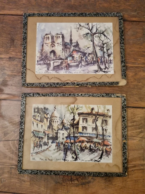 Lithographie Gravure Marius Girard Paris Notre Dame Place Du Tertie Lot De Deux