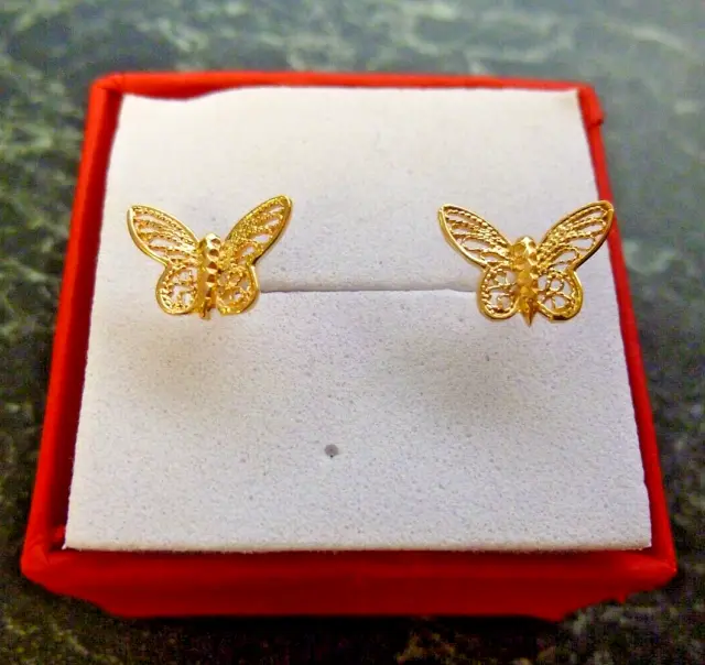 Boucles d oreilles  or jaune 18 carats Papillon  poincon 750
