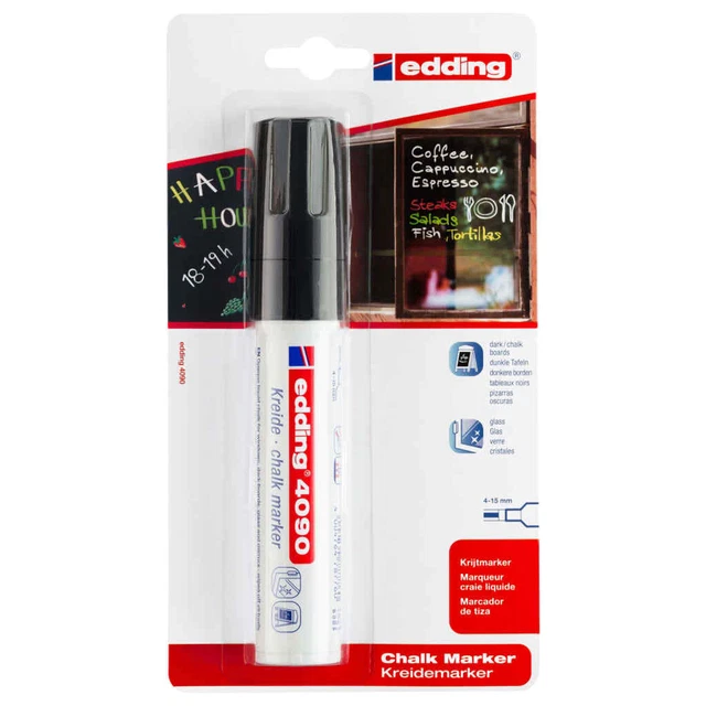 edding Kreidemarker 4-15 mm 4090 Schwarz Flüssigkreide Kreidestift Marker edding