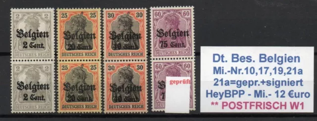 Dt. Bes. 1914/18 - 1.WK - BELGIEN - Mi.-Nr: 10,17, 19, 21a Paare  ** W1-W8