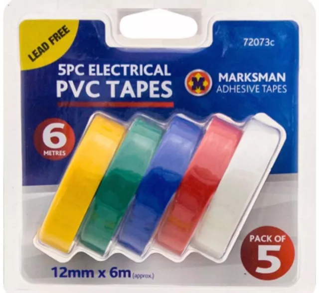 5x Pack PVC Electrical Insulating Tape Flame Retardant Coloured Insulation Tapes