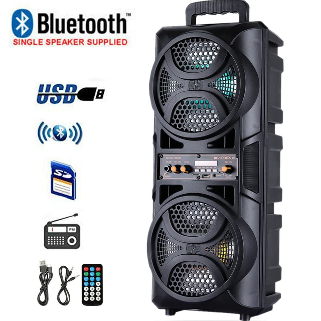 Portable Bluetooth Speaker Dual 6.5" Subwoofer Party Stereo LED Lights AUX Echo