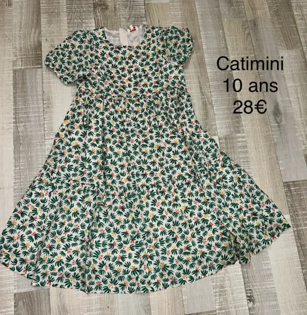 Catimini 10 Ans Fille : Robe Fleurie Verte Ete